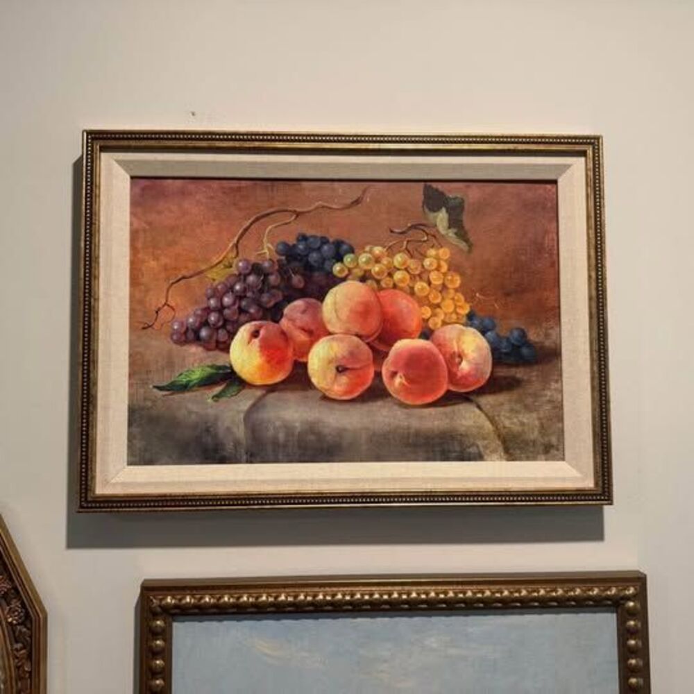 Framed Fruit Still Life (Peaches & Grapes)